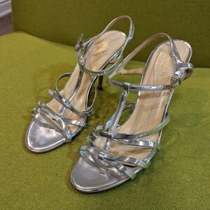 Kate Spade New York Sandal Pumps Silver Metallic Strap shoes size 8